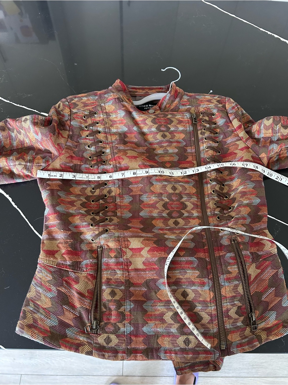 Bianca Nygård Multicolor Patterned Lace-Up Asymmetrical Zip Jacket Geometric - Picture 7 of 7
